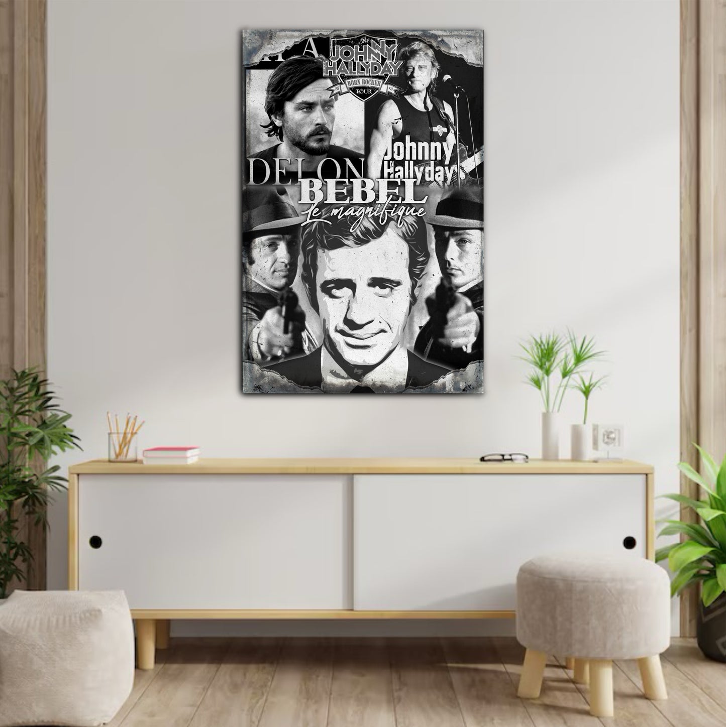 Décoration tableau pop art bebel le magnifique, Delon, Johny Hallyday