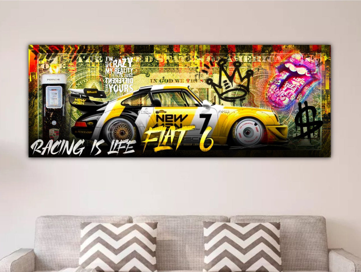 Décoration tableau pop art style billet flat 6 racing is life