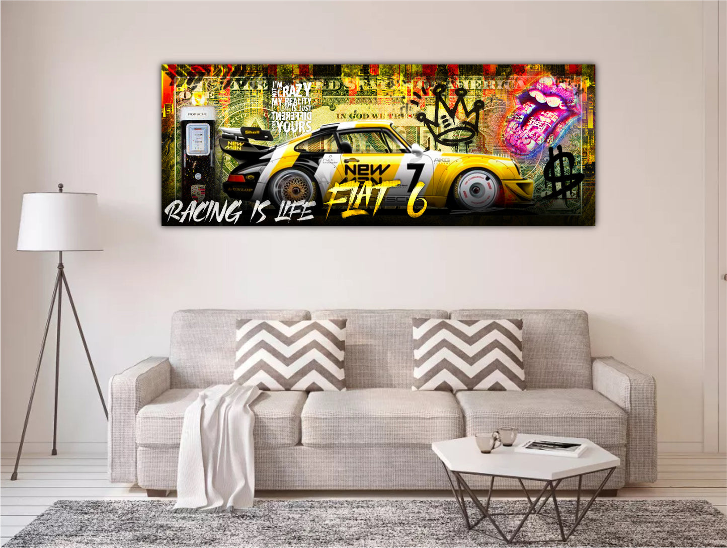 Décoration tableau pop art style billet flat 6 racing is life