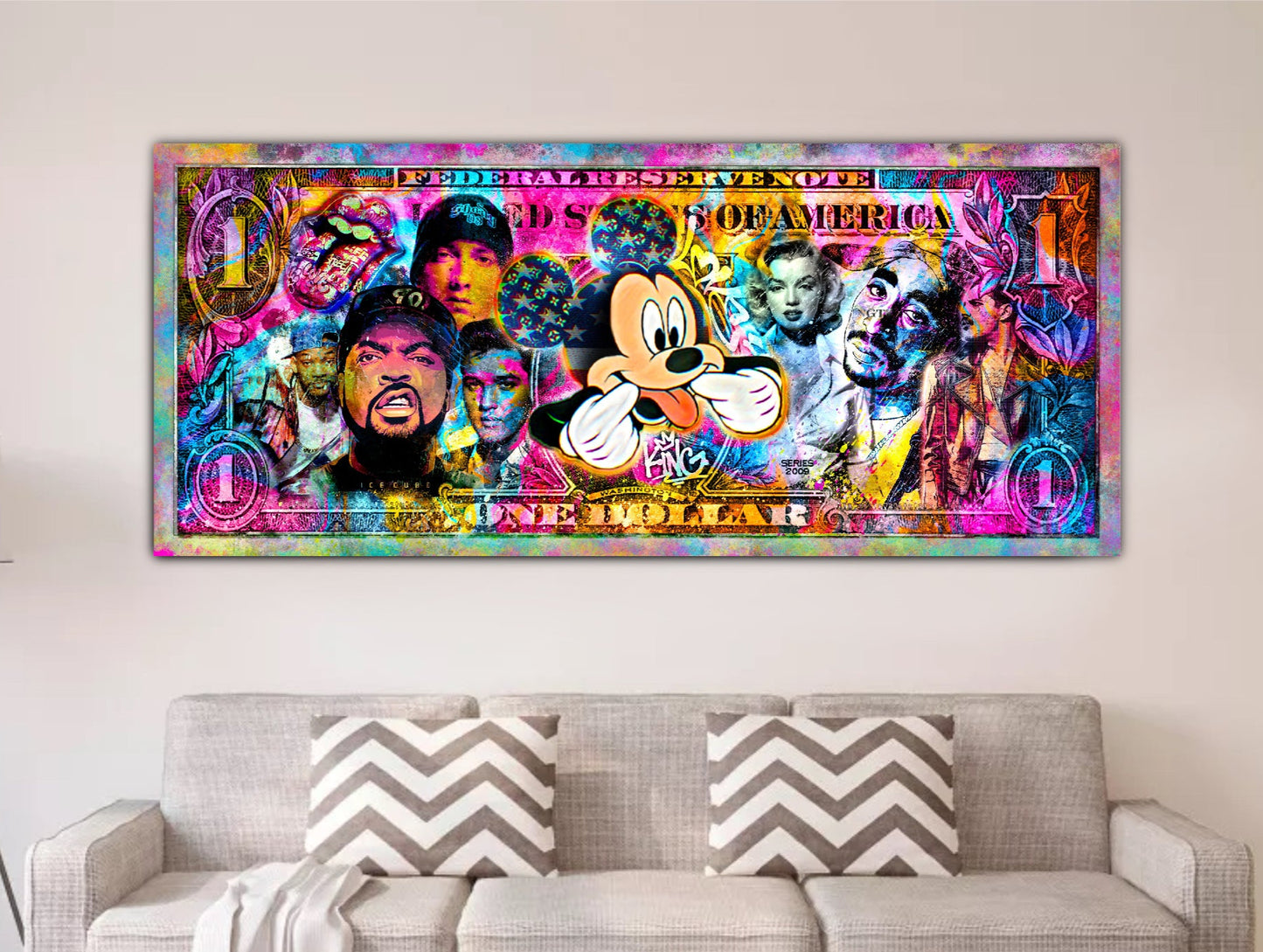 Décoration tableau pop art style billet mickey