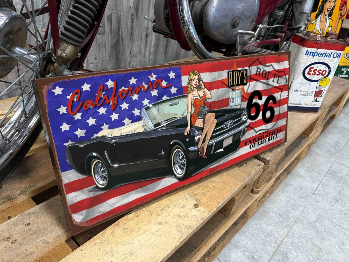 Plaque tôle Mustang cabriolet route 66
