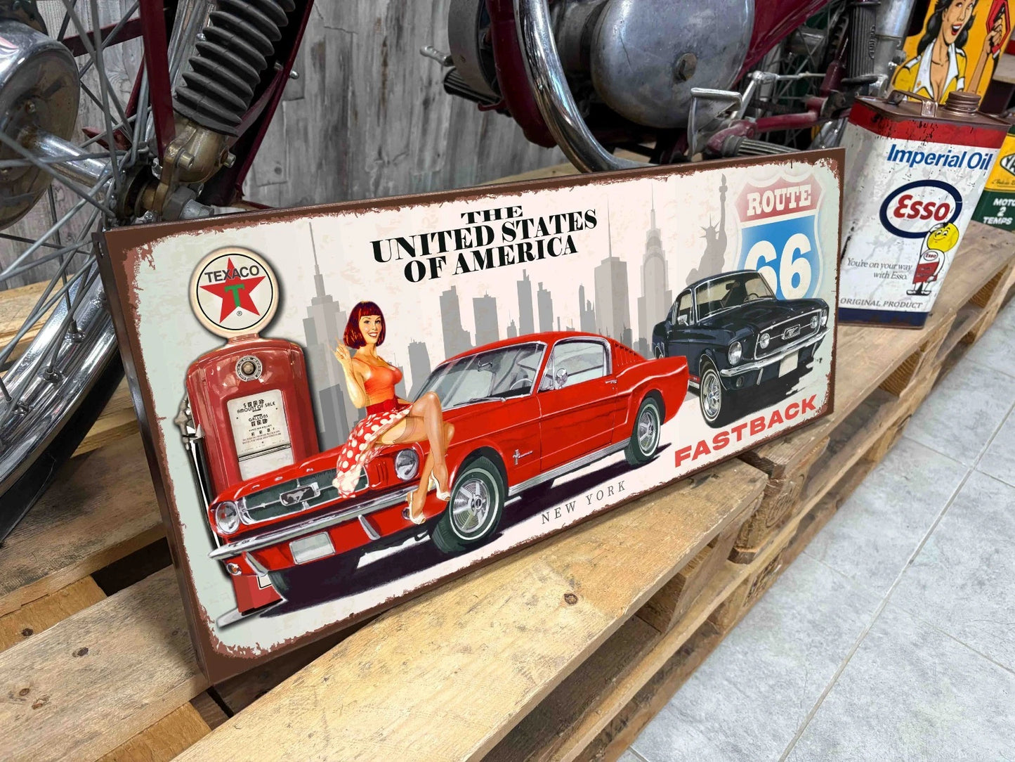 Plaque tôle Mustang Fastback route 66 Pin Up