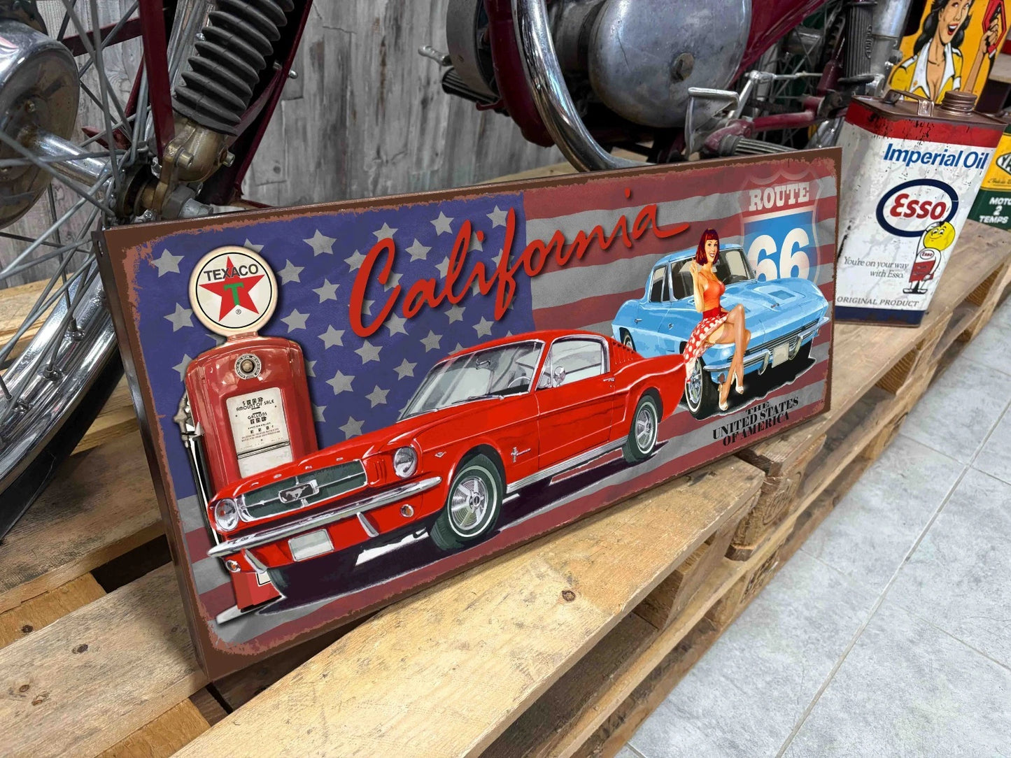 Plaque tôle Mustang Fastback route 66 Corvette