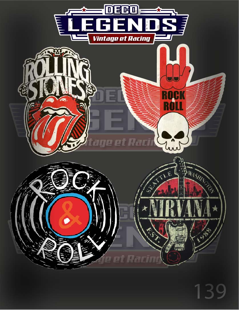 Stickers X4 Rolling Stones Nirvana Rock