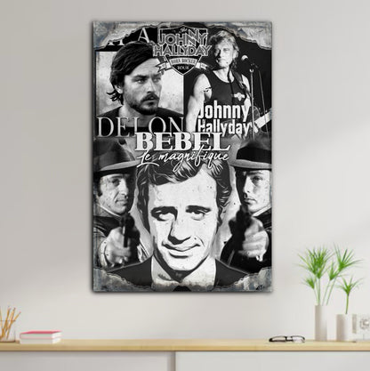 Décoration tableau pop art bebel le magnifique, Delon, Johny Hallyday