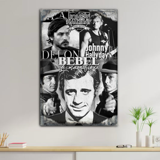 Décoration tableau pop art bebel le magnifique, Delon, Johny Hallyday