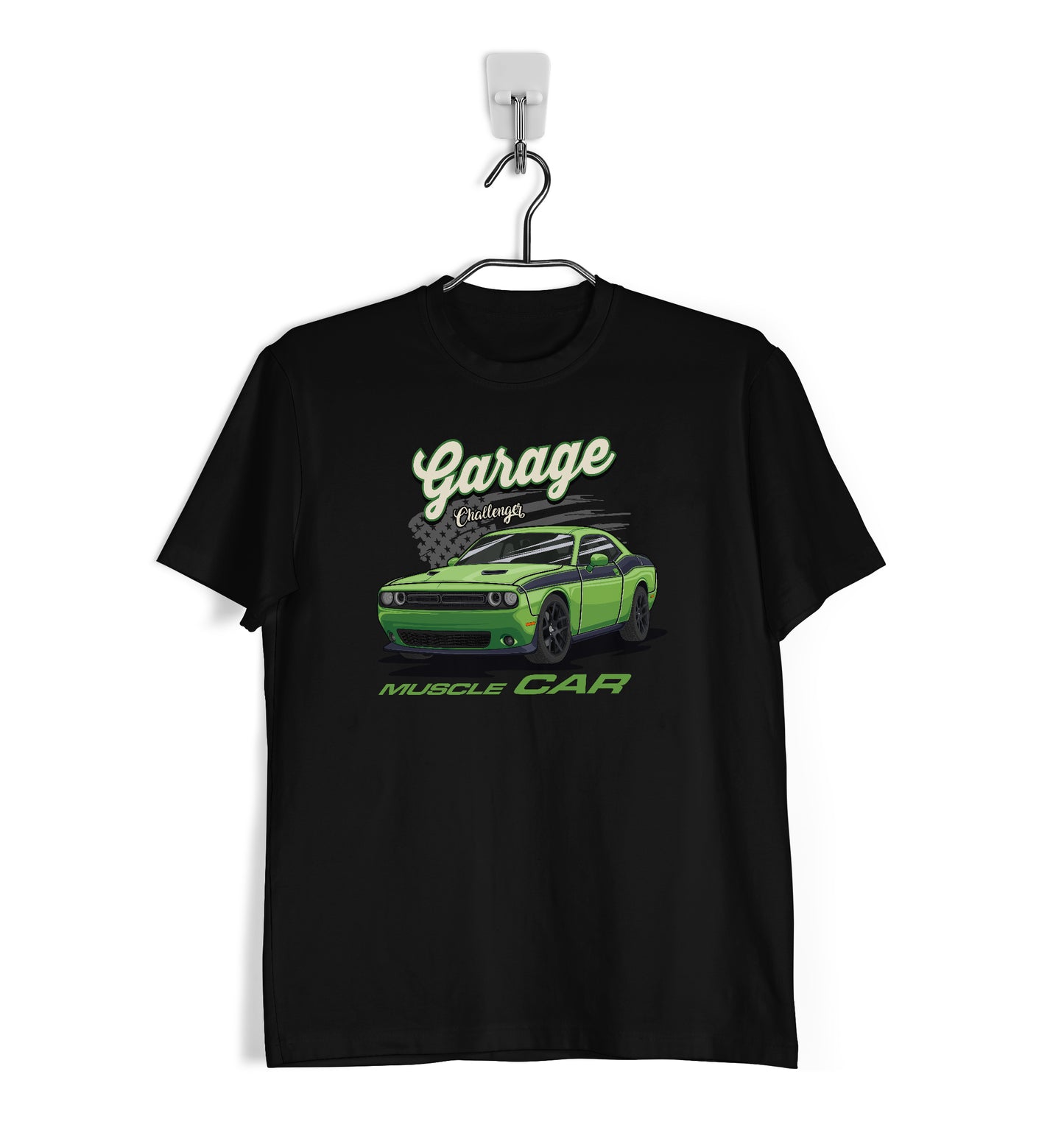 T-shirt voiture américaine dodge challenger muscle car garage