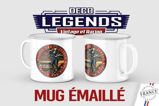 Mug émaillé Pin Up garage