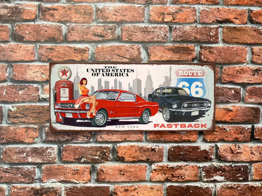 Plaque tôle Mustang Fastback route 66 Pin Up