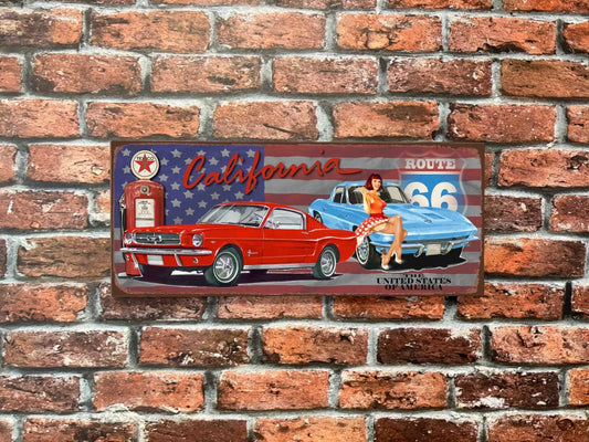 Plaque tôle Mustang Fastback route 66 Corvette
