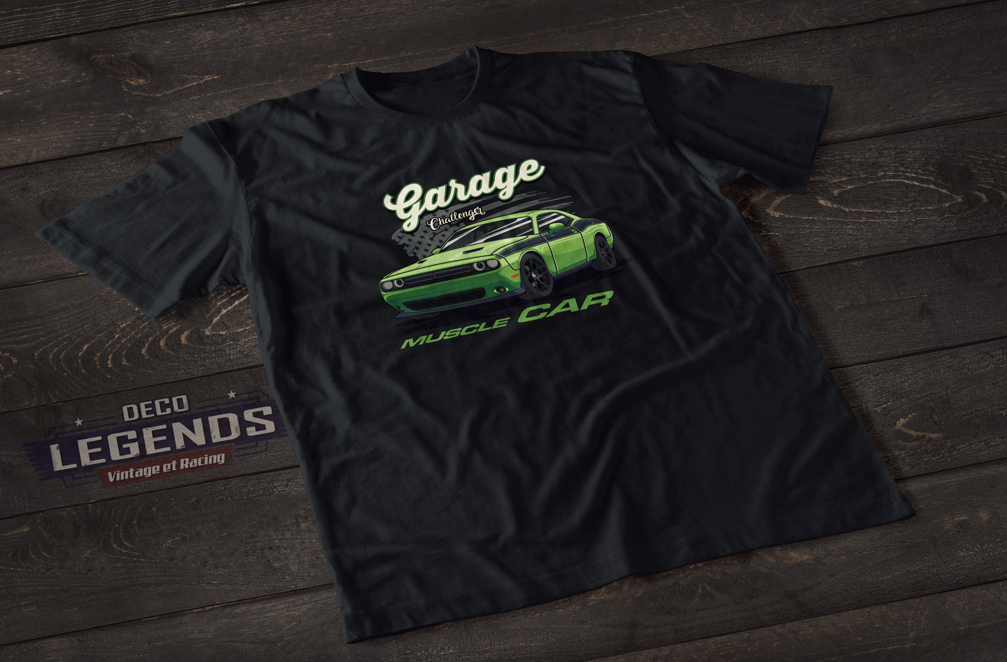 T-shirt voiture américaine dodge challenger muscle car garage